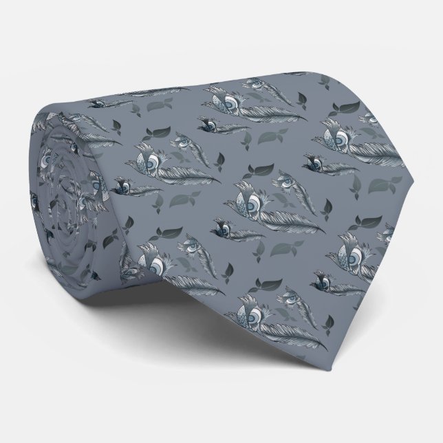 Gravata Plume de hibou couleurs bleu-gris Cravate (Rolled)