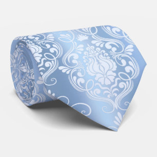 Gravata Pó Azul Barroco Floral - Declaração Elegante