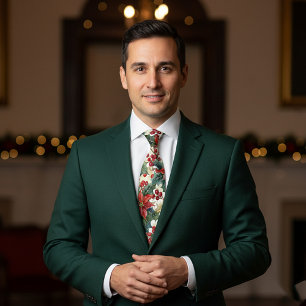 Gravata Poinsettia aquosa e padrão sagrado Natal