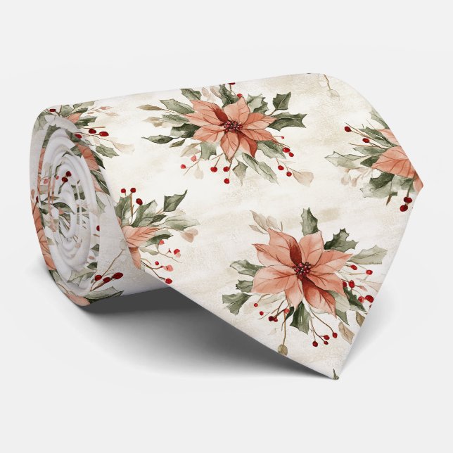 Gravata Poinsettia de Natal Vermelha e Verde (Rolled)