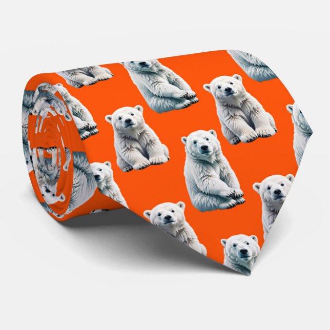 Gravata Polar Bear Pattern Design On Orange  (Criador carregado)