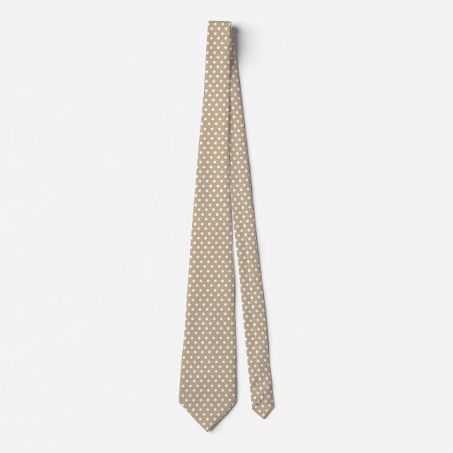 Gravata Polkadots brancos Khaki Brown Tie Barato Elegante (Frente)