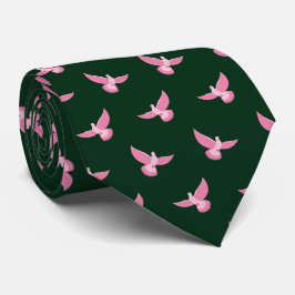 Gravata Pombo Rosa Elegante no Padrão Verde Escuro Sem Cos
