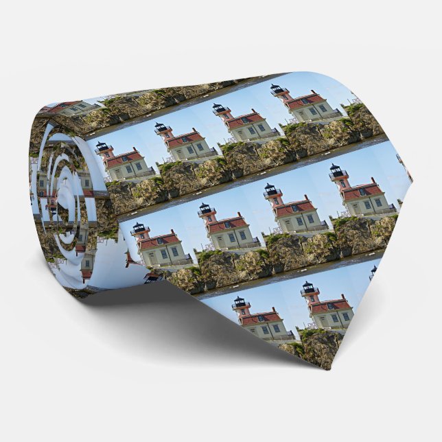 Gravata Pomham Rocks Lighthouse, Rhode Island Mens Tie (Rolled)