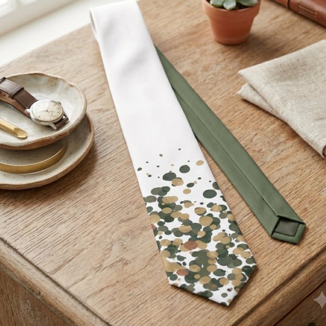 Gravata Pontos de confete verde sálvia e dourado (Confetti dot necktie for a groom to wear at his upcoming wedding)