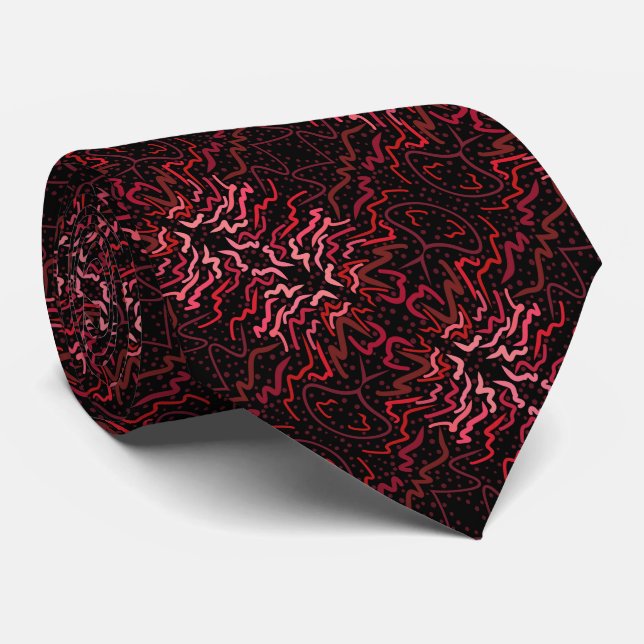 Gravata Pontos e Padrão de Ziguezagues Rosa e Vermelho em  (Rolled)