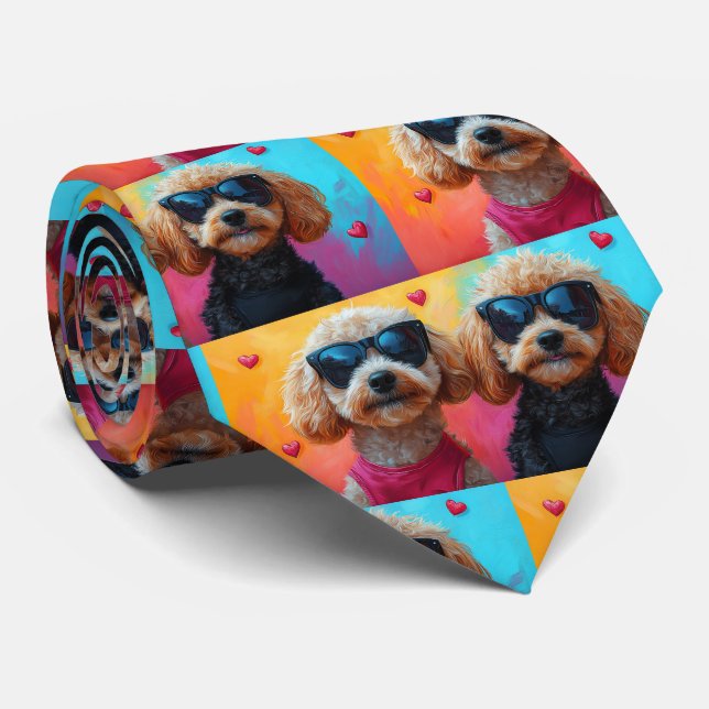 Gravata Poodle Com Rosas Do Coração Dia Dos Namorados (Rolled)
