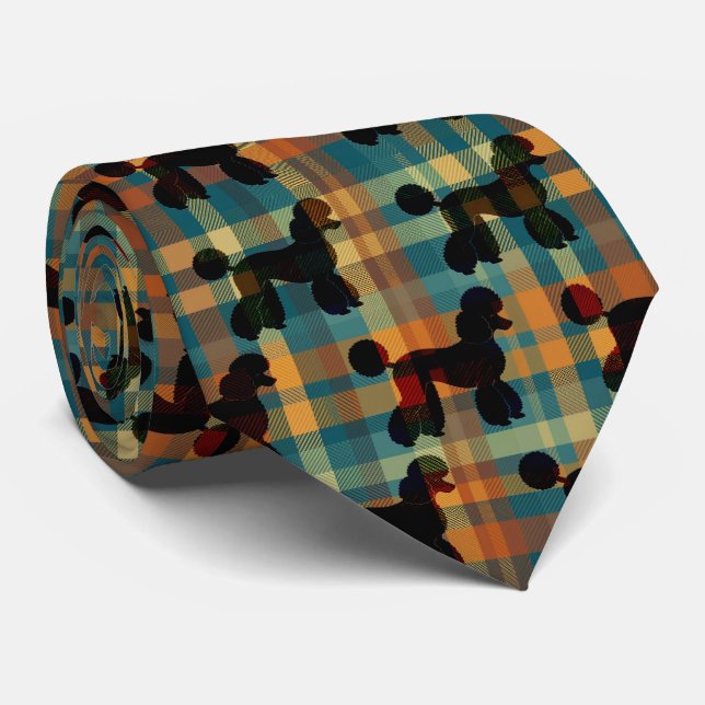 Gravata Poodle on Plaid Necktie (Rolled)