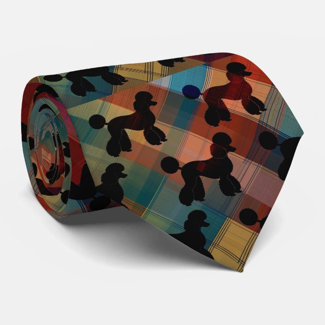 Gravata Poodles on Plaid Necktie (Rolled)
