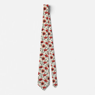 Gravata Poppies vermelhos em Creme