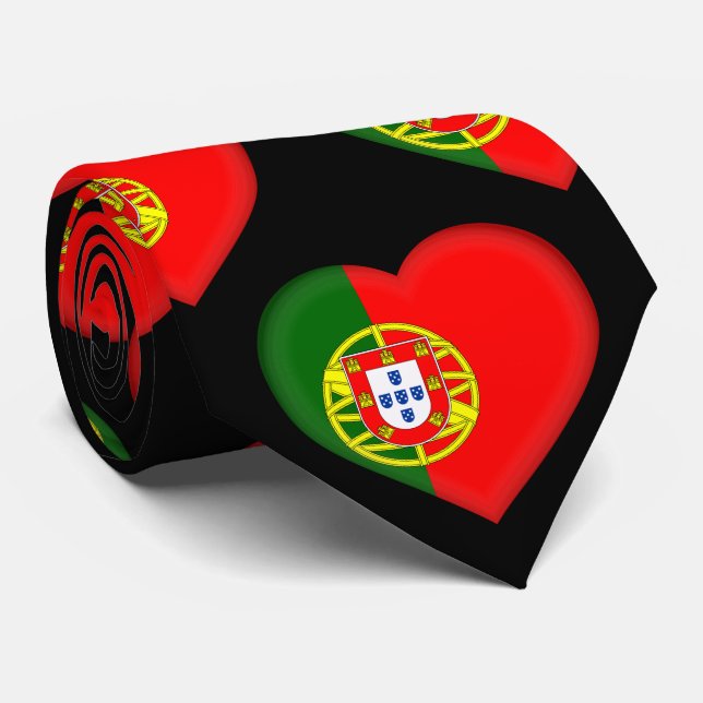 Gravata Portugal Flag Colors Heart Pattern Neck Tie (Rolled)