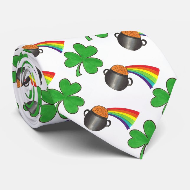 Gravata Pote da Rua Dourada Rainbow Shamrock. Dia de Patri (Rolled)