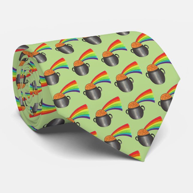 Gravata Pote do Dourado Rainbow Green Saint Patrick's Tie (Rolled)