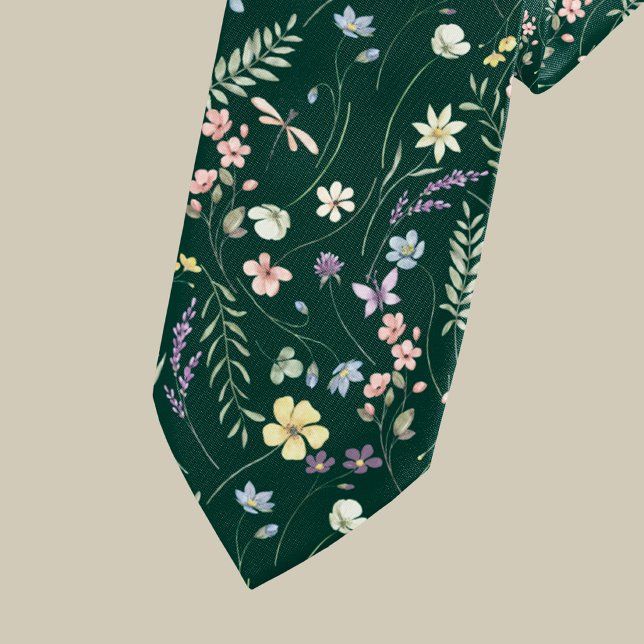 Gravata Prado de flores silvestres elegante esmeralda verd (Criador carregado)
