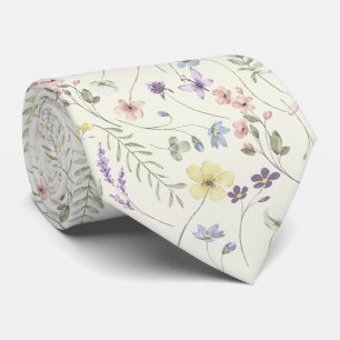 Gravata Prado de flores silvestres elegante marfim pastel