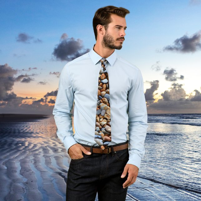Gravata Praia Pebbles Pattern Tie (A modern tie featuring a beach pebbles pattern design. Natural colors and style)