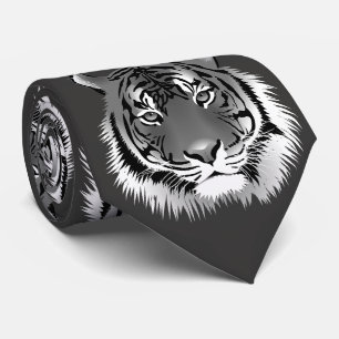 Gravata Prata com Tigre Preto e Branco
