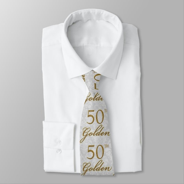 Gravata Prata do aniversário de 50 Ouros com Dourado (Amarrado)