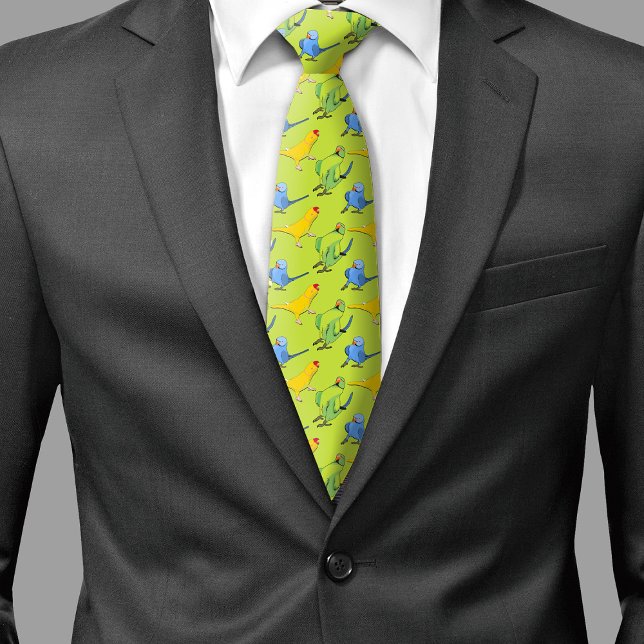Gravata Prato Verde Pórtico Indiano Ringneck Lover (Green Parrot Pattern Necktie)