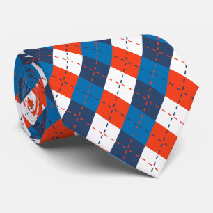 Gravata Preppy Azul Céu Azul Marinho Laranja Branco Argyle