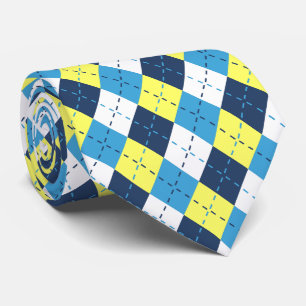 Gravata Preppy Blue Raspberry Lemon Amarelo Argyle