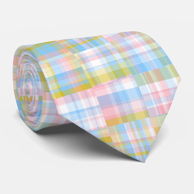 Gravata Preppy Patchwork Olha Madras Pastel (Rolled)