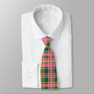 Gravata Preppy Rosa e Verde Xadrez