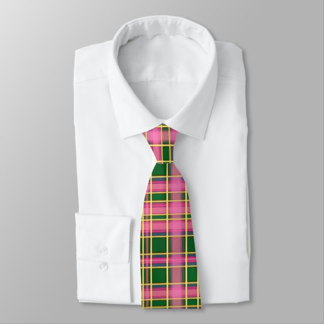 Gravata Preppy Rosa e Verde Xadrez (Amarrado)