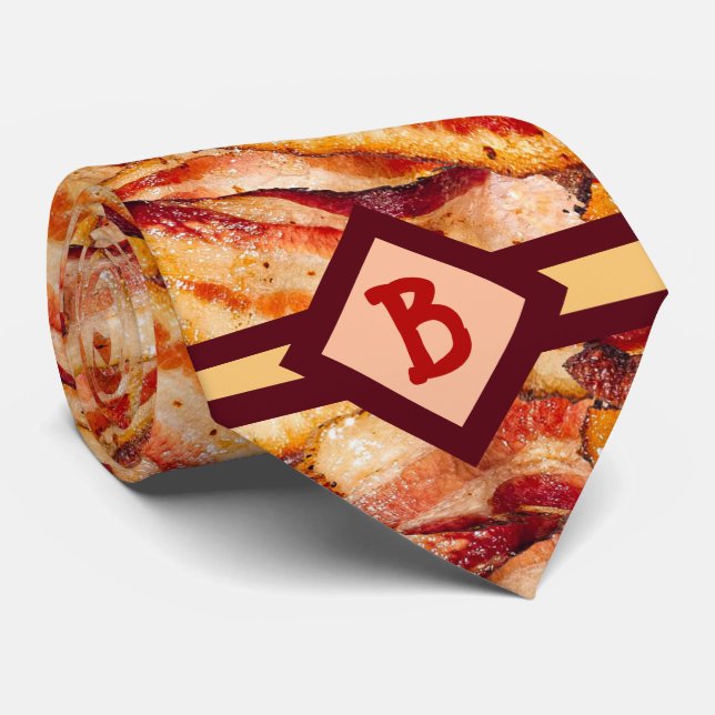 Gravata Presente de Bacon Monogramas Engraçado (Rolled)