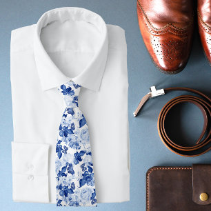 Gravata Presente de casamento floral botânico azul branco