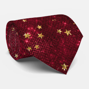 Gravata Presente Dourada Estrela Vermelha Elegante Maroon