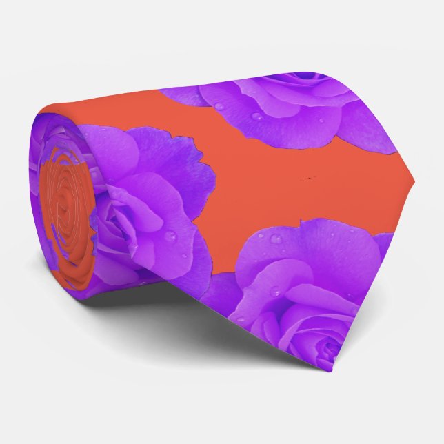 Gravata Presente Favor Rosa Floral Roxo Laranja Moderno (Rolled)
