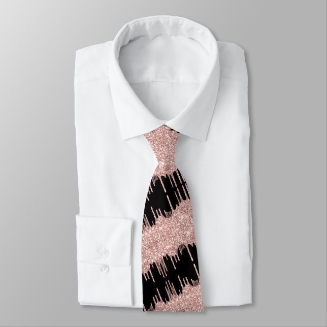 Gravata preta com brilho em Rose Gold (Amarrado)