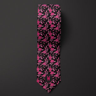 Gravata preta com floral rosa claro