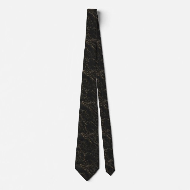 Gravata Preta Com Padrão Abstrato Elegante Dourado (Frente)