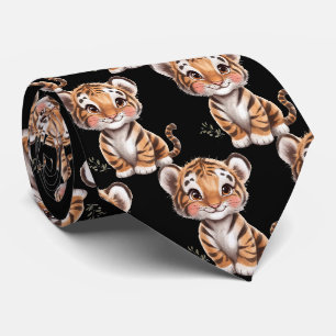 Gravata Preta com Tigre Sorridente e Engraçado
