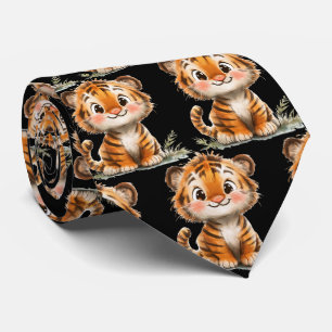 Gravata Preta com Tigre Sorridente e Engraçado