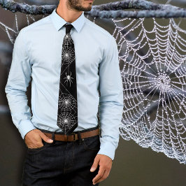 Gravata Preta de Teias de Aranha de Halloween