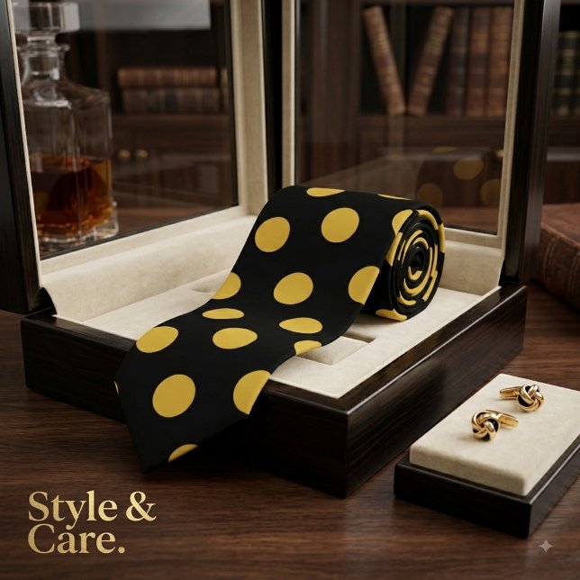 Gravata preta elegante acentuada com padrão de pon (Elegant Black Tie Accented with Gold Dot Pattern)