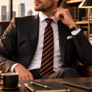 Gravata Preto Burgundy Dourado Listrado Diagonal