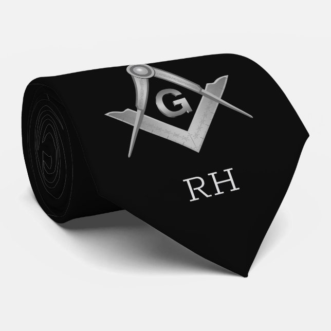 Gravata preto clássico e monograma de prata (Rolled)