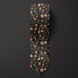 Gravata Preto com Floral de Pêssego