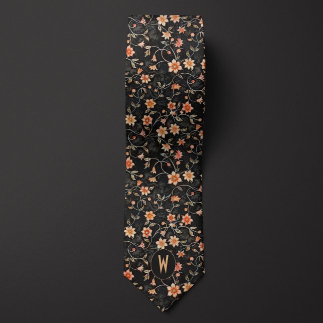 Gravata Preto com Floral de Pêssego (Criador carregado)