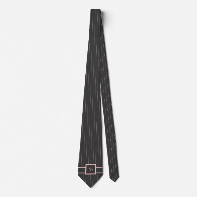Gravata Preto com Pinstripes Rosa Colar Masculina (Frente)