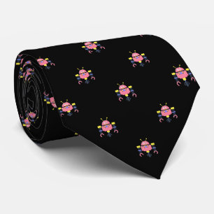 Gravata Preto com Robô Rosa Padrão
