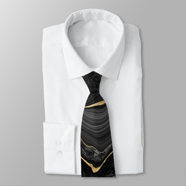 Gravata Preto Dourado Marble Tie (Amarrado)