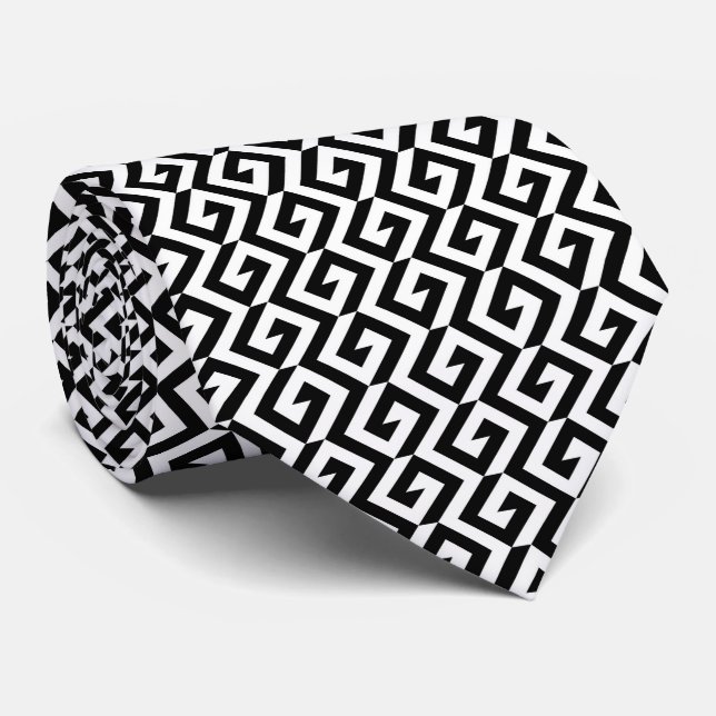 Gravata Preto e branco geométrico (Rolled)