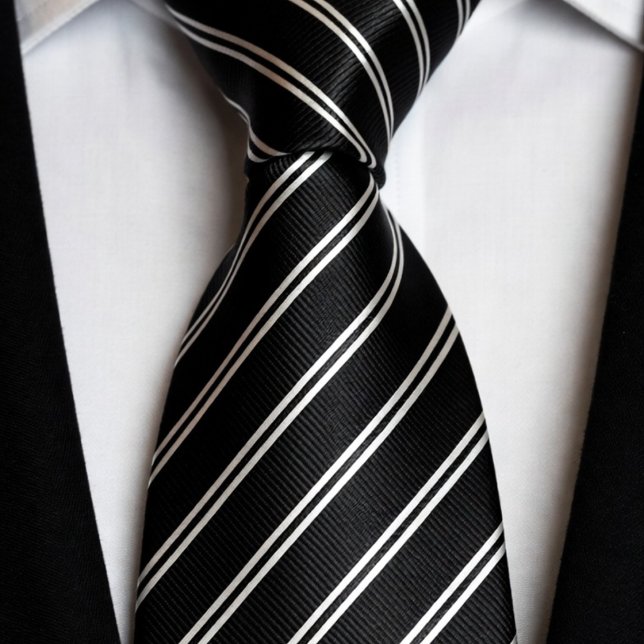 Gravata Preto e Branco Listra Tripla Moderno Negócios (Criador carregado)