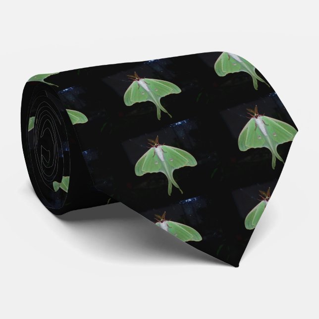 Gravata Preto e Verde da Mariposa Luna (Rolled)