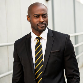 Gravata Preto Formal Simples e Dourado com faixas